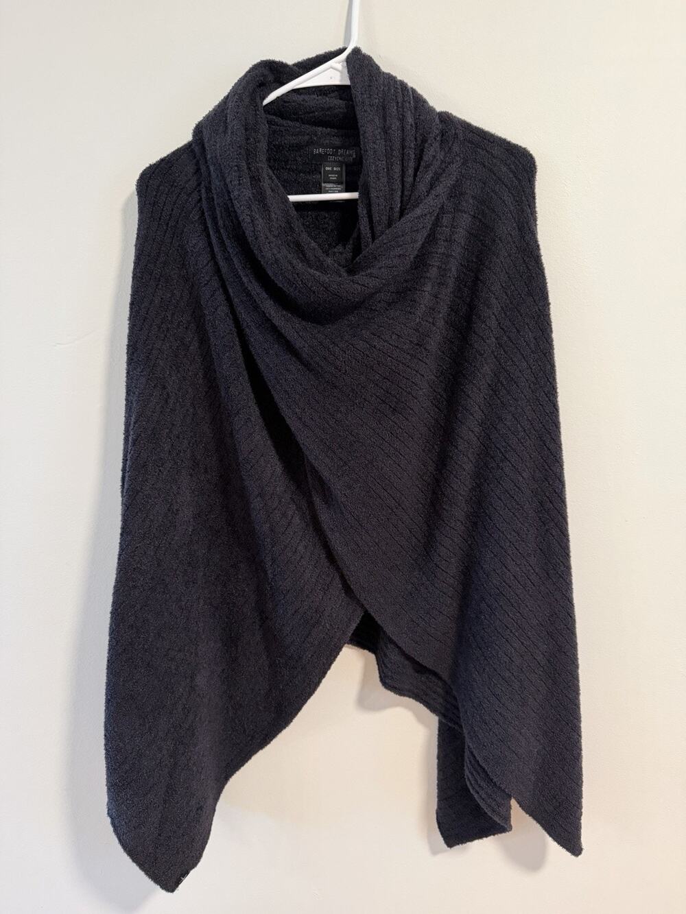 Barefoot Dreams CozyChic Lite Ribbed Wrap Poncho Shawl Black One Size Soft